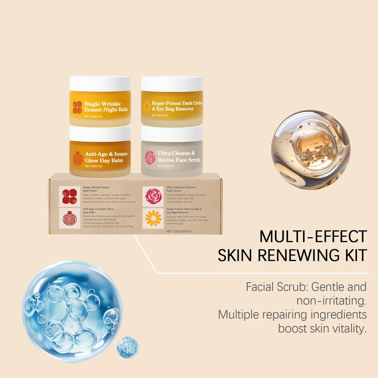 Night Day Cream for Face - Wrinkle Remover Instant Anti Dark Circles and Eye Bags Professional Facial Scrub for Glowing Skin 30g